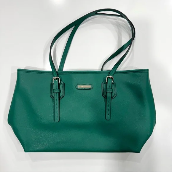 Dana Buchman Green Tote Purse Silver Hardware Zebra Interior Like New - Picture 2 of 5